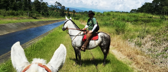 horseback riding near a volcano