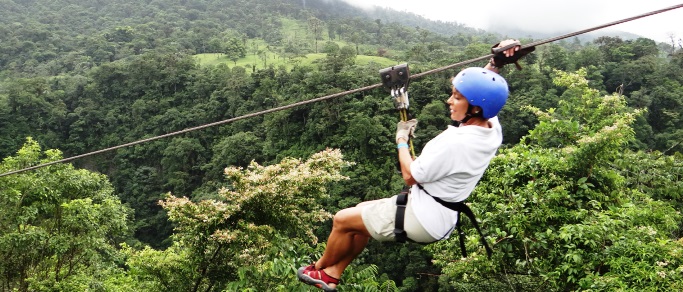 Zip Line Tour over waterfalls in the rainforest at Arenal Volcano